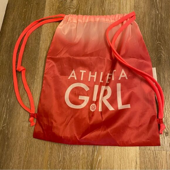 Athleta girl drawstring bag backpack sack silver hot pink set of 2 13x16 - Picture 9 of 11